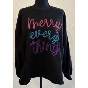 State Of Mine “Merry Every Thing” Black Sweatshirt Size Large NWT